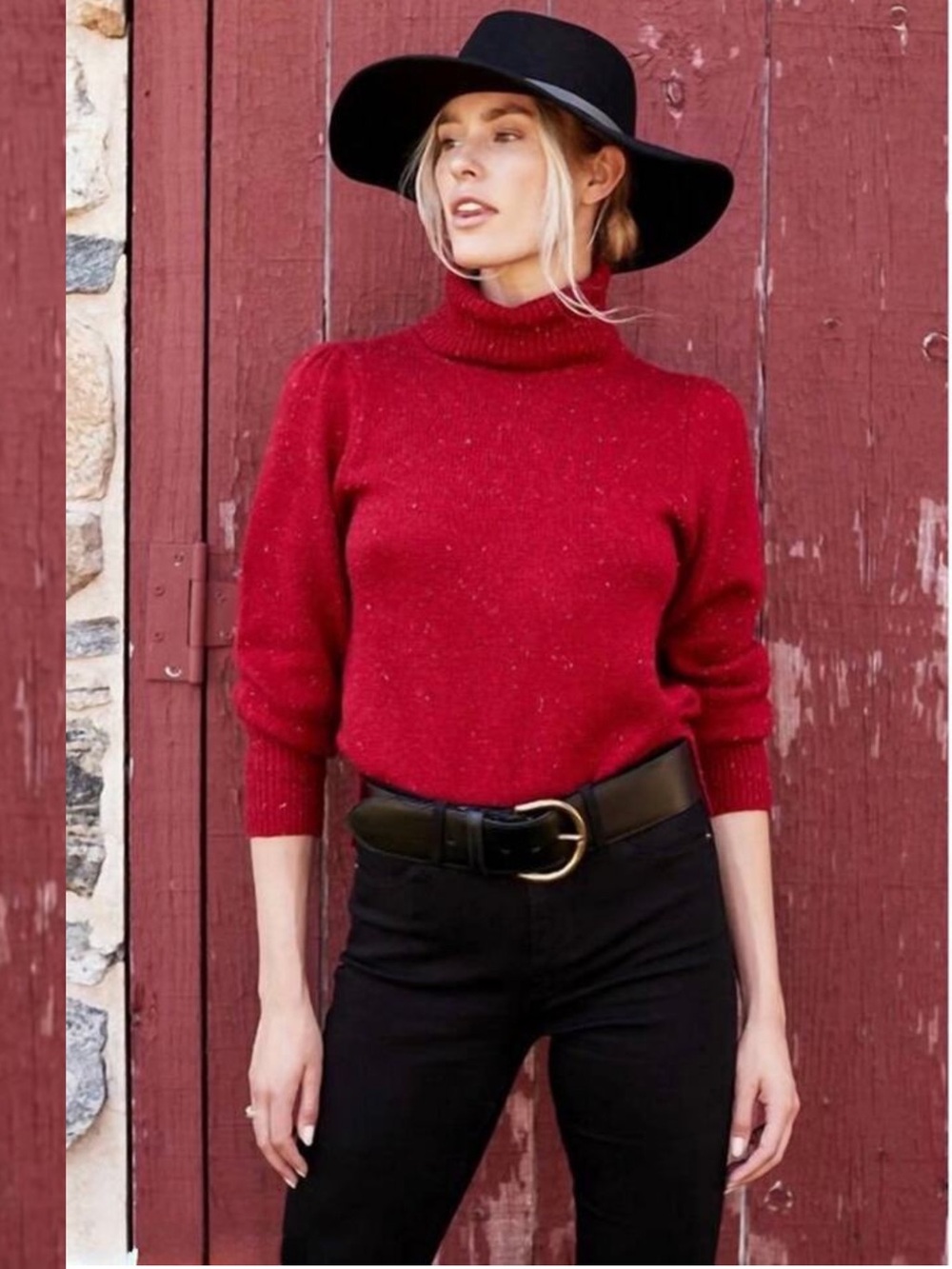 Tyler Boe Fleck Knit Turtleneck Sweater Crimson Red Relaxed Size Large